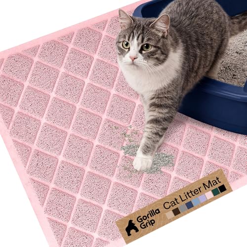 Image of Gorilla Grip Durable Cat Litter Mat (24x17), No Phthalate, Water Resistant, Traps Litter from Box and Cats, Scatter Control, Soft on Kitty Paws, Easy Clean Cat Mat (Light Pink), 1 Count, Plastic