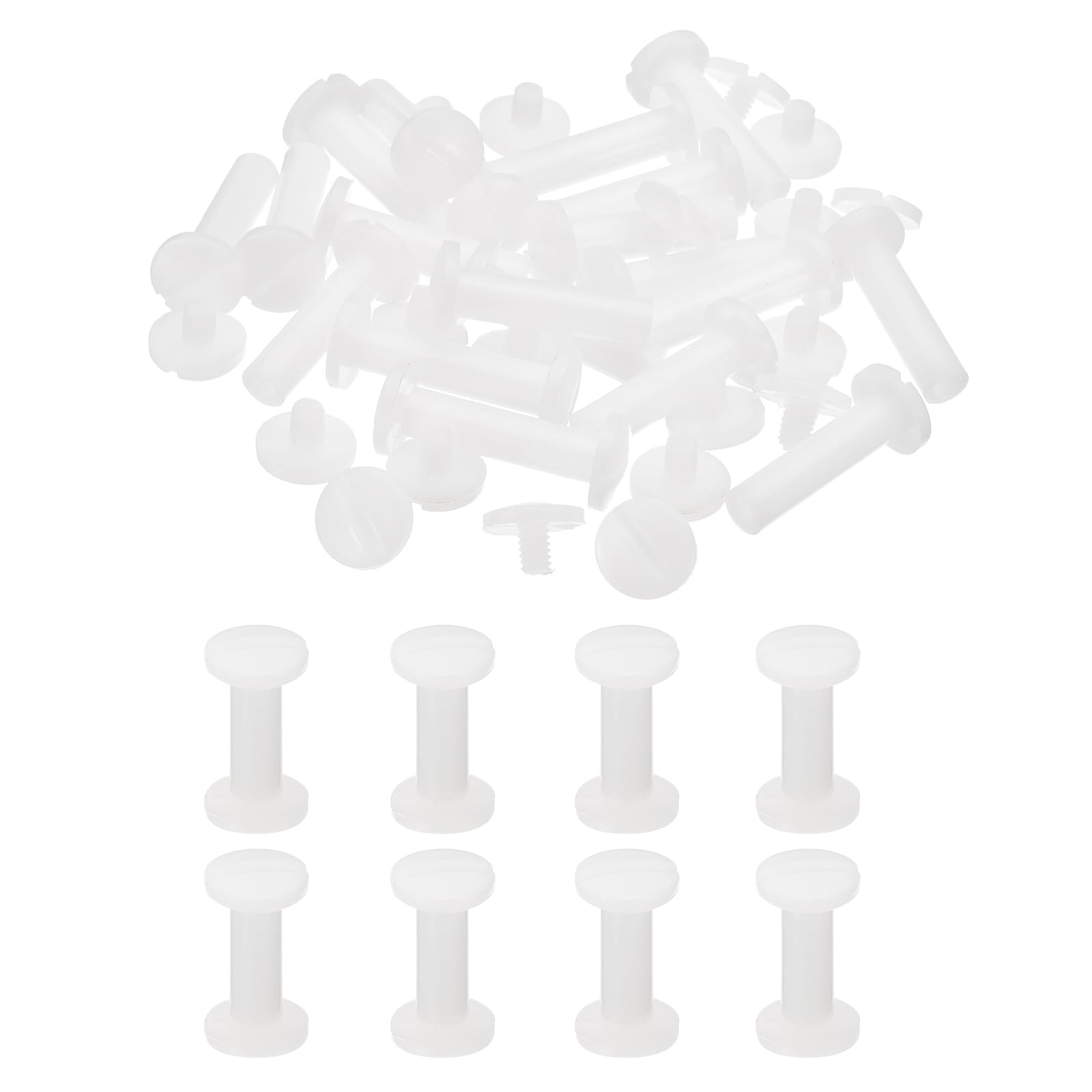 PATIKIL 20mm Chicago Screws, 20 Sets Plastic Chicago Screws Slotted Head Binding Post 5.5mm OD Screw Bolts Leather Rivets Fasteners Connectors White for Leather Belt Scrapbook Photo Albums โ image 1