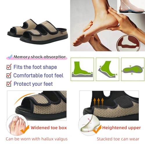 Image of Extra Wide Diabetic Foot Shoes,Unisex for Swollen Feet,Adjustable Slippers,Men's Diabetic Sandals for Obesity,Hallux Valgus,Plantar Fasciitis,Arthritis,Khaki