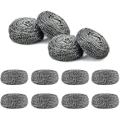 HOVUK® Multiple Packs Dish Washing Essentials, Washing up, Cleaning Sponge,Non Scratch Scouring Pads,Stainless Steel Scourer and Handled Scourer Set (12x Stainless Steel Scourer) Cover