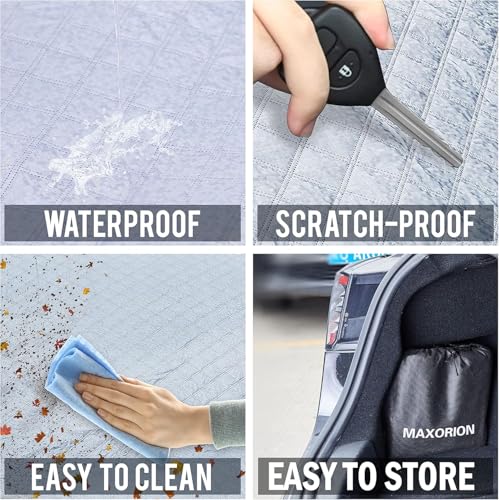 Image of Silver Black Windshield Car Glass Cover for Winter Storm Ice and Snowfall,Waterproof Fabric for Harshest Snow Freeze Weather, Extended Cover for Side Mirrors and Snow /Ice Brush Scrapper