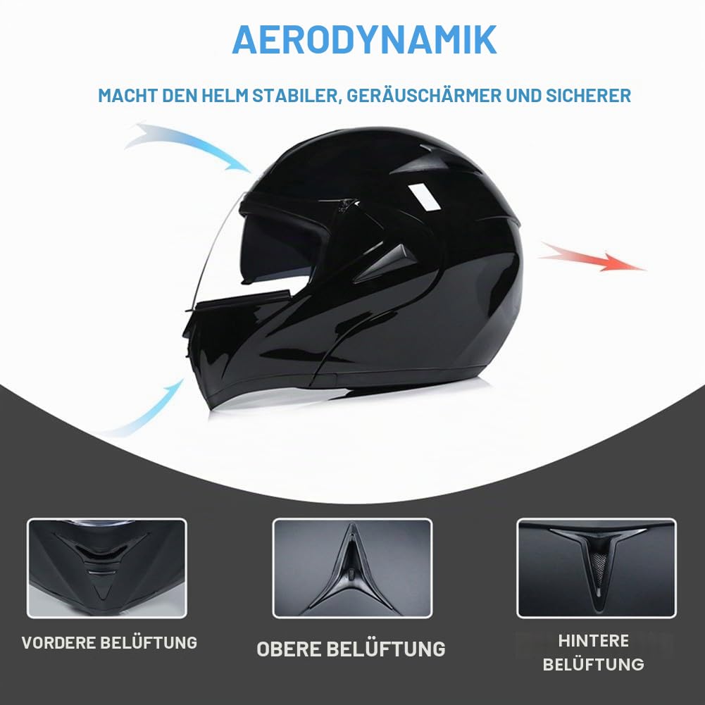 Klapphelm mit Bluetooth, Integriert Motorradhelm, ECE Zertifiziert Integralhelm mit Doppelvisier, mit Eingebautem Mikrofon für Automatische Reaktion, für Männer und Frauen XS~XL