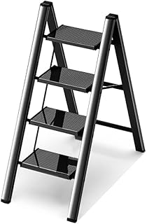 Ladder Step Ladders 4 Steps Ladder Modern Woodgrain Coating Ladder Folding Step Stool Stepladders with Wide Non-Slip Pedal Portable for Home, Office(Ladder B)