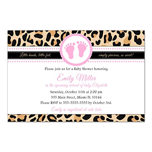 30 Invitations Girl Baby Shower Leopard Animal Print Pink Personalized Photo Paper