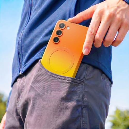 Image of amazon basics Gradient Mag-Safe Case for Samsung Galaxy S23 5G | Soft Silicone Shockproof Cover with Camera Protection | Slim Lightweight Design | Smooth Touch & Durable - Orange & Yellow