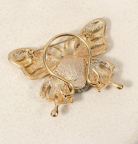 Image of Enamel Colorful Butterfly Abalone Shell Crystal Magnetic Eyeglass Holder Brooch and Pin
