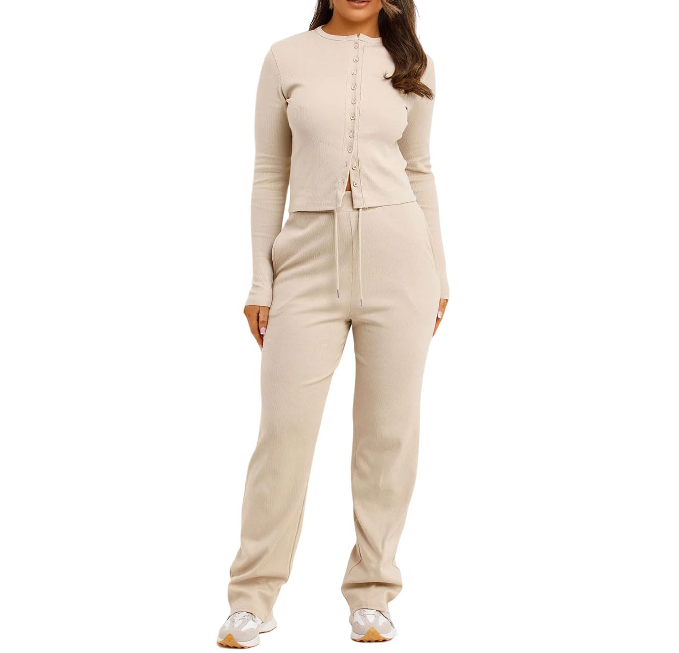 StyleWear Ladies Long Sleeve Button Up Ribbed Cardigan Top And Flared Bottom Pocket Trouser Lounge Wear Tracksuit Womens Winter Wear 2pc Co Ord Set