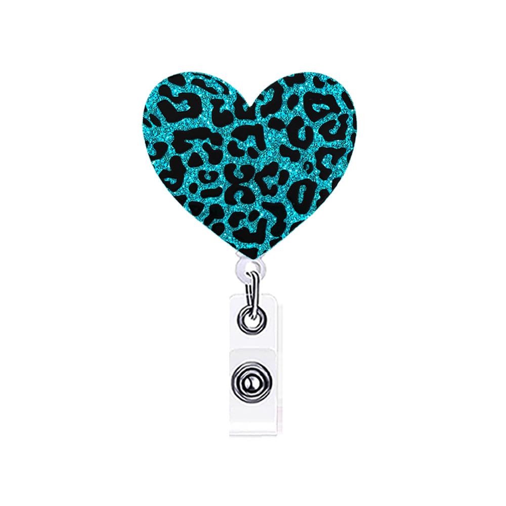 ANDGING Heart Badge Reel Holder Leopard Nurse Nursing Badge Reels Retractable for Nurses Cardiac Cardiology Glitter Acrylic Medical Badge Clip RN LPN