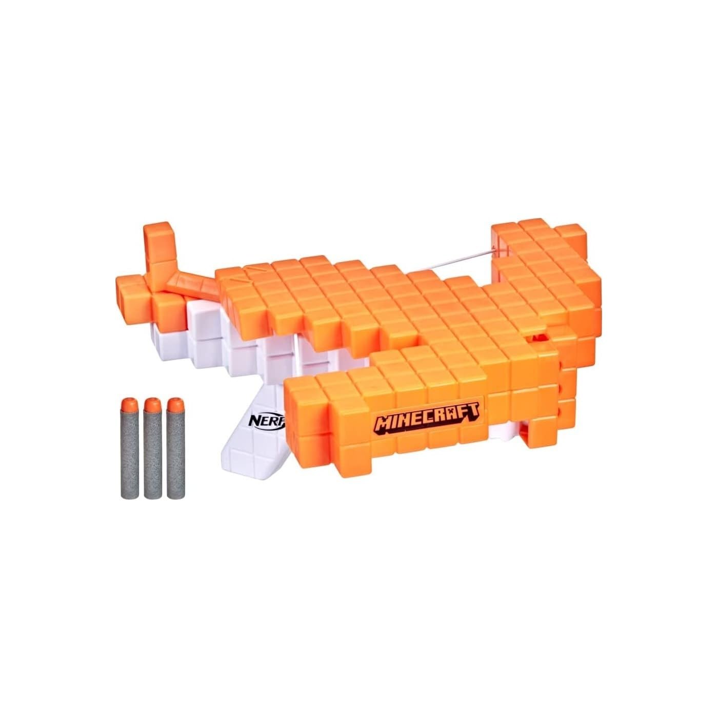 Nerf Minecraft Pillager's Crossbow, strzelająca strzałkami kusza, prawdziwy mechanizm działania kuszy, dołączono 3 oryginalne strzałki Nerf Elite