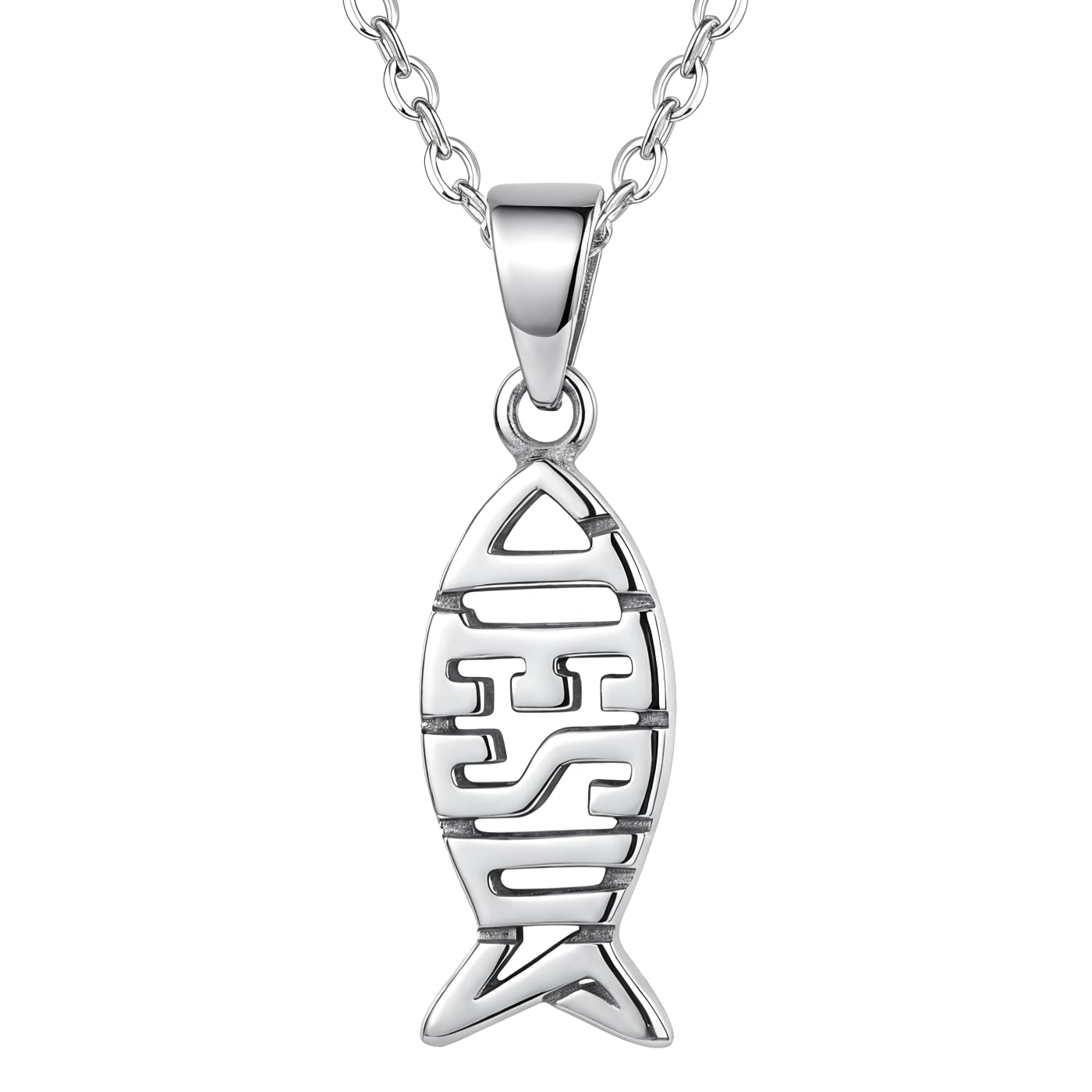 Collar con colgante de ichthys (pez cristiano de Jesús) hecho de plata esterlina, cadena de 45,72 cm, incluye caja de regalo