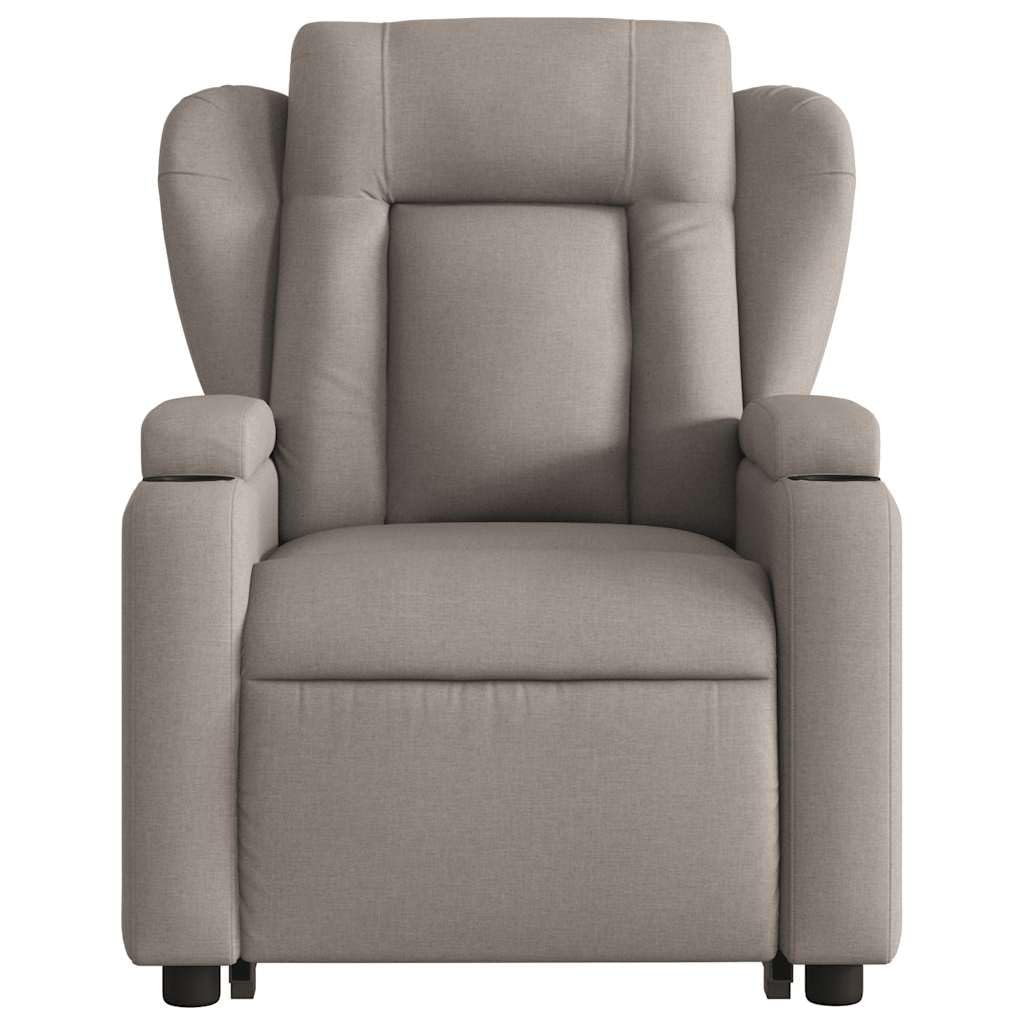 Sillón elevador eléctrico reclinable de tela gris con 6 puntos de vibración, función de elevación e inclinación de 135°, portavasos y bolsillo