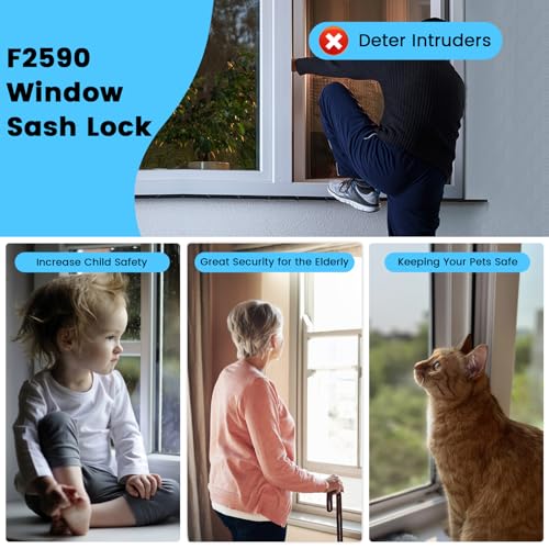 Aifeier ET 4 Pcs F2590 Sash Lock for Vertical and Horizontal Sliding Windows, Window Locks Replacement with Screws for Additional Home Security, 2-1/4” Mounting Hole Centers (White)
