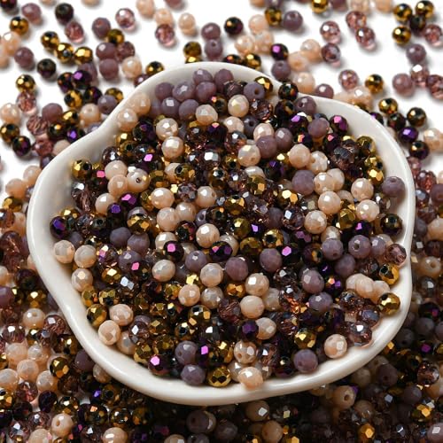 facettierte Glasperlen 400 Kristall Perlen 4mm Mix basteln Rondell DIY rund bunt Bastelperlen basteln DIY (braun beige gold #3)