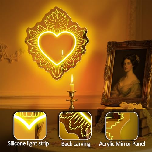 Image of Sacred Heart Mirror Neon Sign 22.95″x19″, Religious LED Wall Light - Catholic Home Decor, Church Events, Christening Gifts, Spiritual Wall Art, Christian Gift Ideas