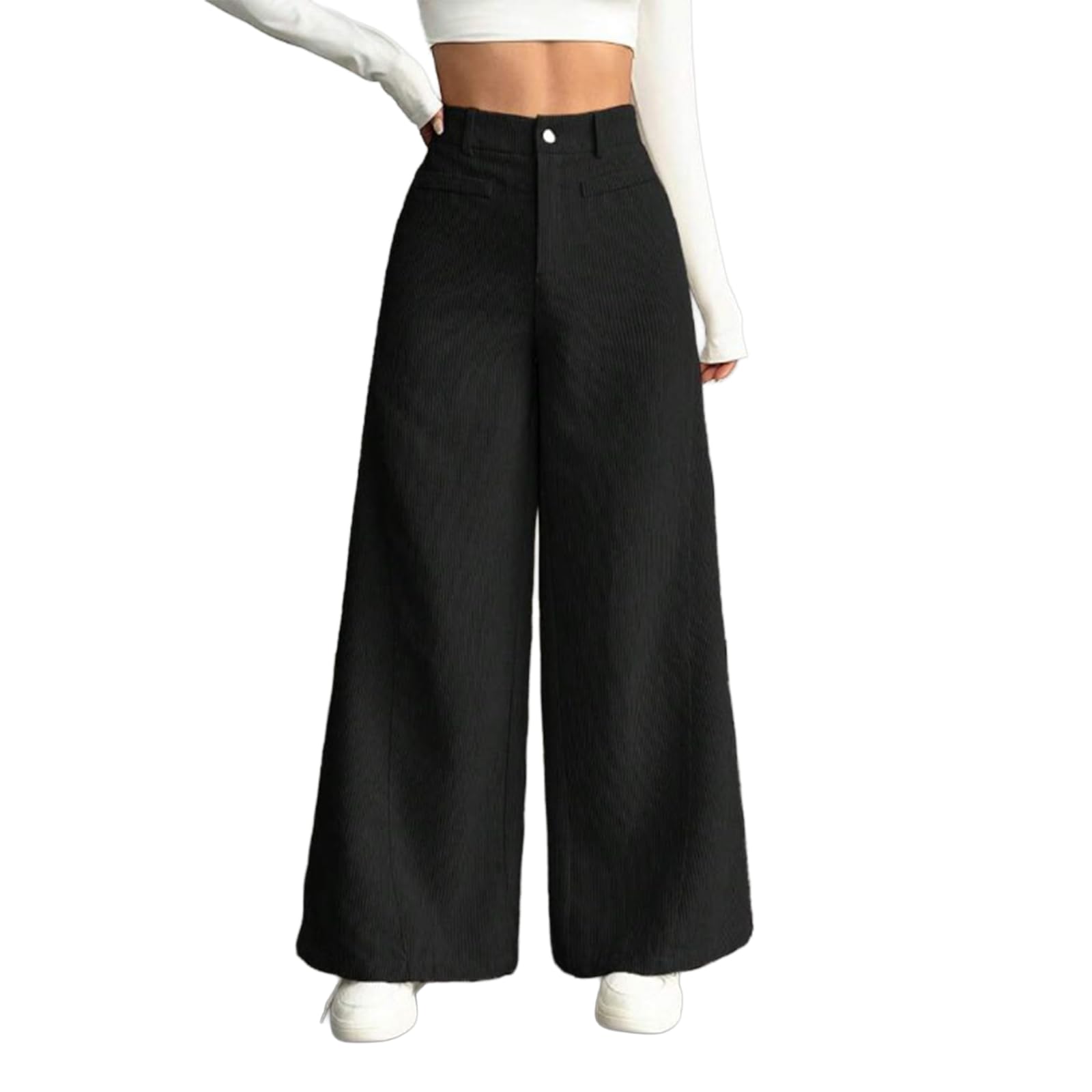 Gaucho Pants for Women Corduroy Wide Leg Palazzo Culottes Bottoms Work Trousers Loose Fit Dressy Casual Office Elastic