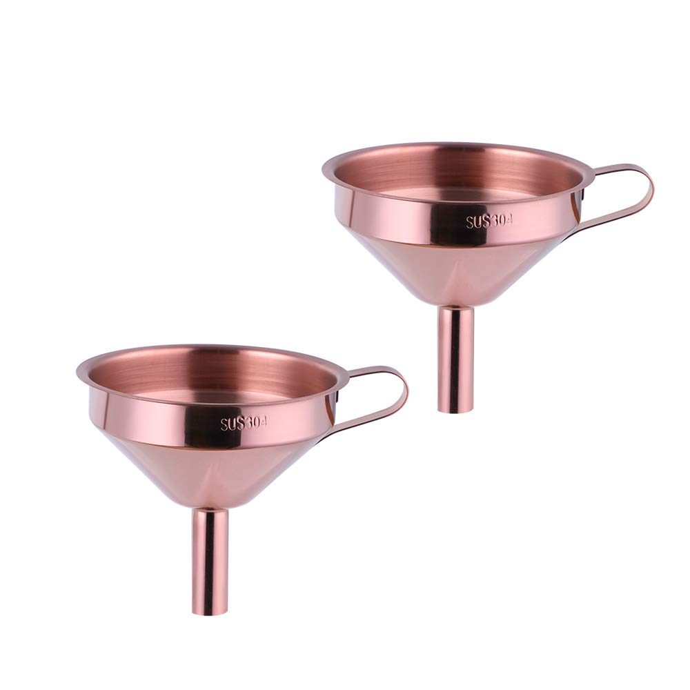 Buyer Star 2PCS Funnel with Detachable Filter,18/8（304）Stainless Steel, Food Grade Metal Kitchen Funnels (Rose Gold)