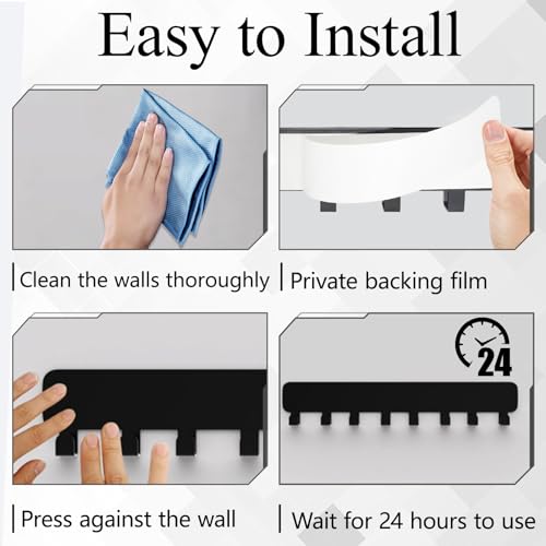 LXBCTOP 2 Stück SchlüSselbrett Mit 8 Haken, Schlüsselhaken Selbstklebend, SchlüSselhaken Ohne Bohren, SchlüSselhalter für Wandhaken Dekor, SchlüSselbrett Ohne Bohren, Key Holder (Schwarz)