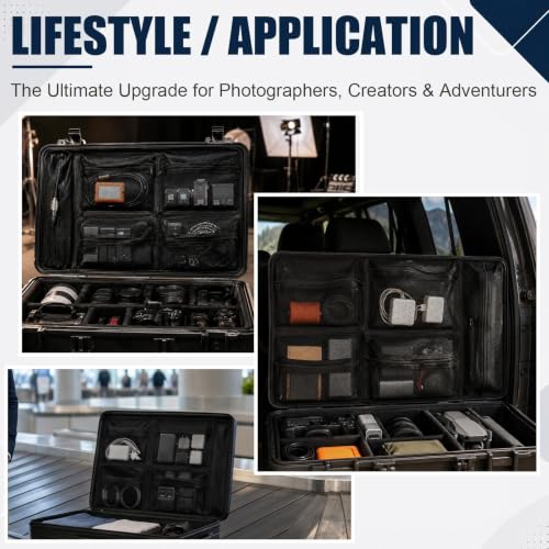 Image of Tudomro Lid Organizer Compatible with Pelican 1510 Cases, 5 Pockets Mesh Storage Insert with Dual Mount, Includes Stainless Steel Screws & Heavy Duty Adhesive Hook-and-Loop Strips