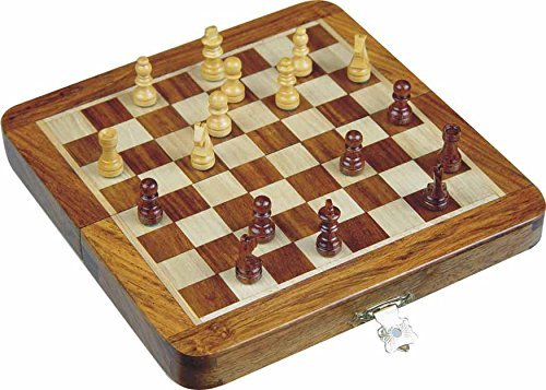 Avs Stores ® Magnetisches Reise-Schach-Set aus Holz, ultimatives 17,8 cm, klassisches Reise-Schach-Set aus Holz mit magnetischen Stäben und faltbarem Spielbrett