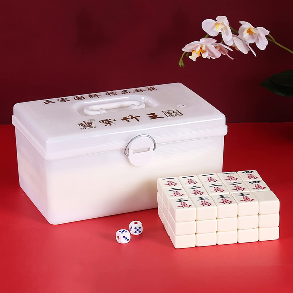 Gra planszowa tradycyjny kompletny chiński mahjong zestaw do gier z 144 płytkami melaminowymi, 4 kostkami, 2 zapasowymi płytkami, matą i etui do przechowywania na podróż imprezę rodzinną gra prezent (kolor: kość słoniowa, rozmiar: 36 # )