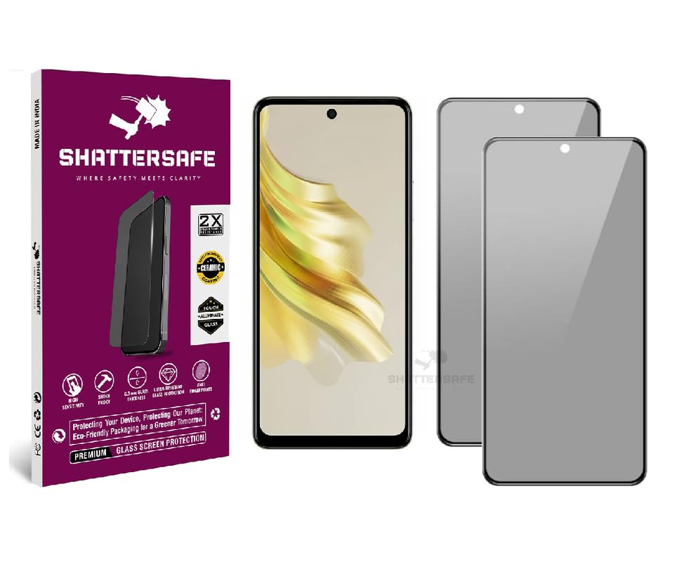 Image of Anti-Spy Privacy Tempered Glass Compatible For Tecno Spark 20 Pro [Pack of 2]. 9H Hardness, Anti-Scratch, Edge-to-Edge Protection With Easy Installation Kit & Case Friendly Fit.