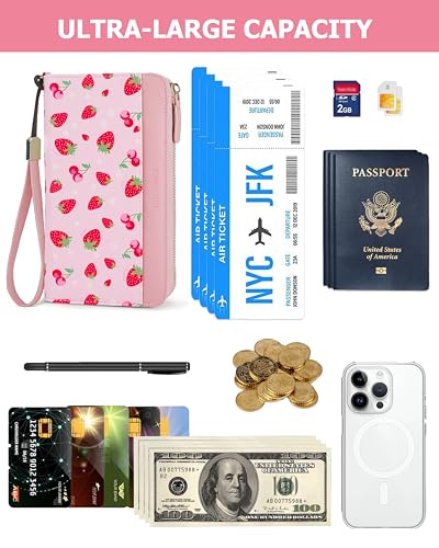 Image of Large Wallet for Women, Clutch Wallet with Passport Holder | RFID Wallet for Women, Zipper Clutch Purse, Passport Holder for Travel, Multiple Card Slots, Phone Pocket, Wristlet Strap