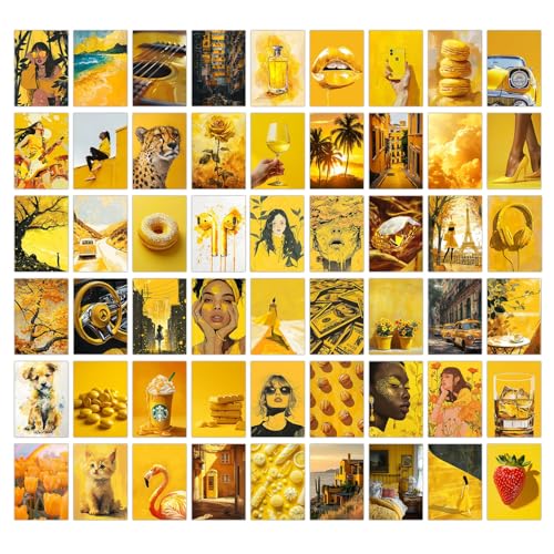 Image of Wallgasm Yellow Aesthetic Poster Set - Set of 54, 4 x 6 Inches Wall Decor Poster - Posters For Bedroom, Living room, Office | Aesthetic Room Decor Items