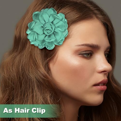 Image of M METERXITY Rose Flower Brooches and Pins for Women, Lapel Pins Dainty Satin Fabric Big Camellia Hair Flowers Clips for Wedding /Parties /Clothes /Jewelry