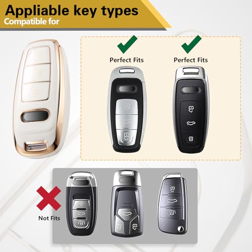 Image of Key Fob Cover for Audi, Rhinestone Loop Keychain Case, Gold Edge