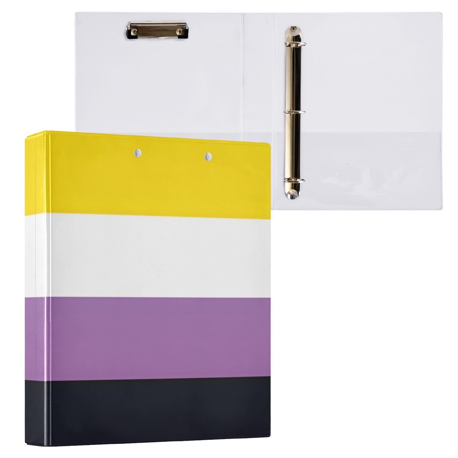 1.5 Inch Binder 3 Ring, Nonbinary Pride Community Flag LGBT Symbol Decorative Three Ring Binder with Anti-Slip Metal Clip, D Ring Binder for School Office Supplies, 1 Pack