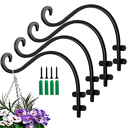 ROYFACC 4 Pcs Hanging Plants Brackets Plant Hanger Heavy Duty Metal Plant Hooks for Outdoor Garden Wall Fence Flower Baskets Pot Bird Feeder Lanterns Wind Chimes, 10mm Iron Diameter