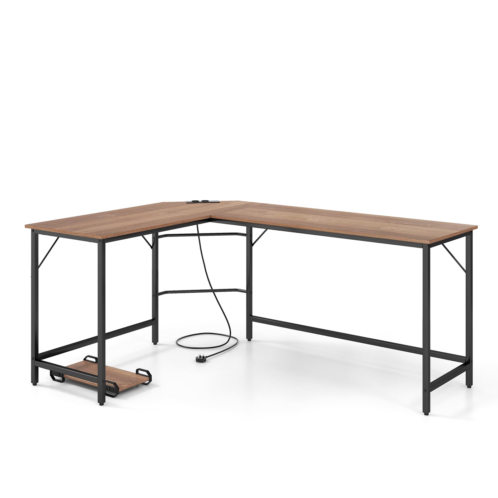 SFAREST Computer Desk, 168 x 125 x 75cm L-Shaped Corner Desk with Removable CPU Stand, Wooden PC Laptop Study Writing Workstation for Home Office (Natural) — image 1