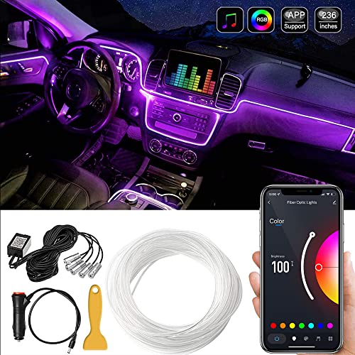 Image of Monster Bluetooth Sound Reactive RGB Fiber Optic Car Interior Lighting Kit, Use Remote /Downloadable App to Customize, Sound-Reactive Mode, Easy Installation, 13ft Cable /12V Adapter Included, 4-Pack