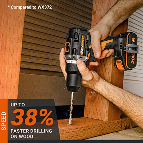 WORX NITRO 18 V (20 V MAX) Cordless Impact Drill WX352.4 Power Share Brushless Battery 60 Nm Speed Dimmer LED Lighting 2 x 2.0 Ah Batteries Included