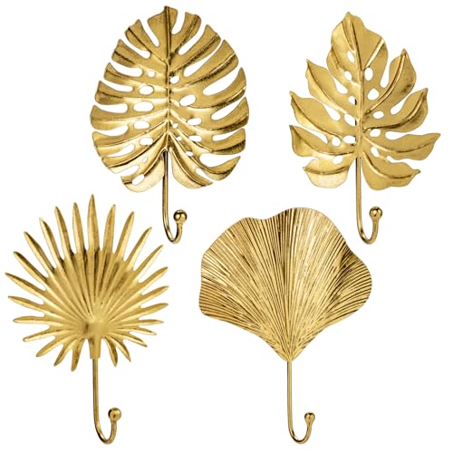 Oairse 4 ganchos decorativos dorados para ropa, percheros de pared, para chaquetas, bufandas, bolsos, mochilas, toallas y más, estilo rústico retro shabby chic