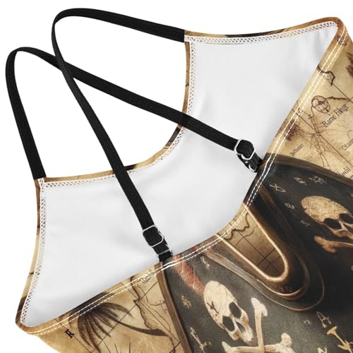 Pirate Skull Treasure Map Toddlers Bathing Suits Girls, Girls Athletic Swimsuit, Beach Swim Suits Kids4