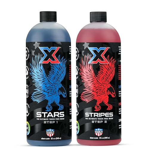 Chem-X Stars + Stripes: The Ultimate Touch Free Vehicle Wash Removes Road Film Grime and Oxidation No Contact Wash for Trucks Fleets Equipment and Cars - 32 oz