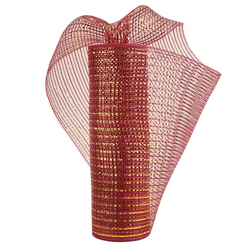 HUIHUANG Red and Gold Deco Mesh 10 inch Wide Christmas