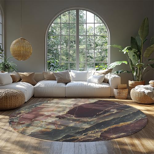 エレガントな大理石の質感 90cm ラウンドラグ抽象的な素朴なスタイル洗える低パイルカーペットポータブル折りたたみ式オフィス寝室リビングルーム用