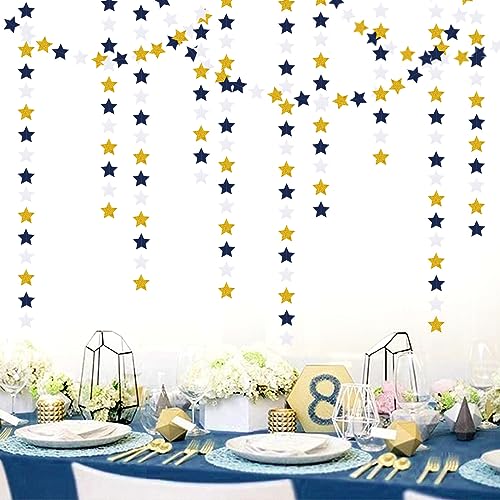Image of Navy-Blue White-Gold Party-Decorations Birthday Garland - 62ft Twinkle Little Star Hanging Streamers Banner,Wedding Bachelorette Bridal Baby Shower Graduation Decor Hugtmr
