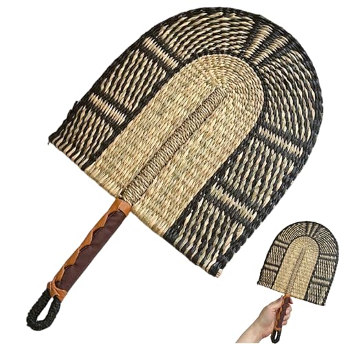Decoración de Pared de Abanico de Rafia Tejida a Mano - Abanico de Paja de 28x50 cm con Patrones de Inspiración Africana, Decoración del Hogar de Fibra Natural para Sala de Estar, Ca
