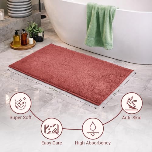 Image of Welspun Arlo Bathroom Mat Anti Slip | Soft Absorbent Bathmat | Quick Dry Polyester Floor Mat for Bathroom | Anti Skid Bathmat | Machine Washable | 40 x 60 cm | Rose