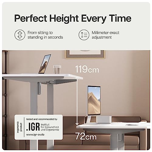 Image of Desktronic Height-Adjustable Desk 140 x 70 cm - Sturdy Desk Height Adjustable Electric - Standing Desk with Touchscreen and Integrated Charging Plugs
