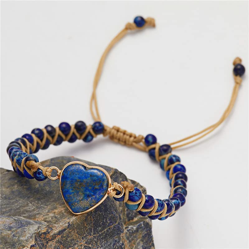 Image of To My Granddaughter Bracelet Jasper Heart Bracelet for Granddaughter form Grandma /Grandpa Love You Forever Bracelet Handmade Adjustable Double Winding Healing Energy Stone Braided Bracelet Jewelry Gift