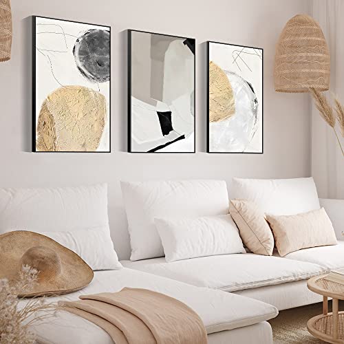 Mplong Wall Art,Set Of 3 Framed Canvas Art Prints, Black And White Abstract Simple Natural Modern Line Color Block Posters Print Aesthetic Wall Decor For Living Room Bedroom Kitchen Office (Grey) #TOP17