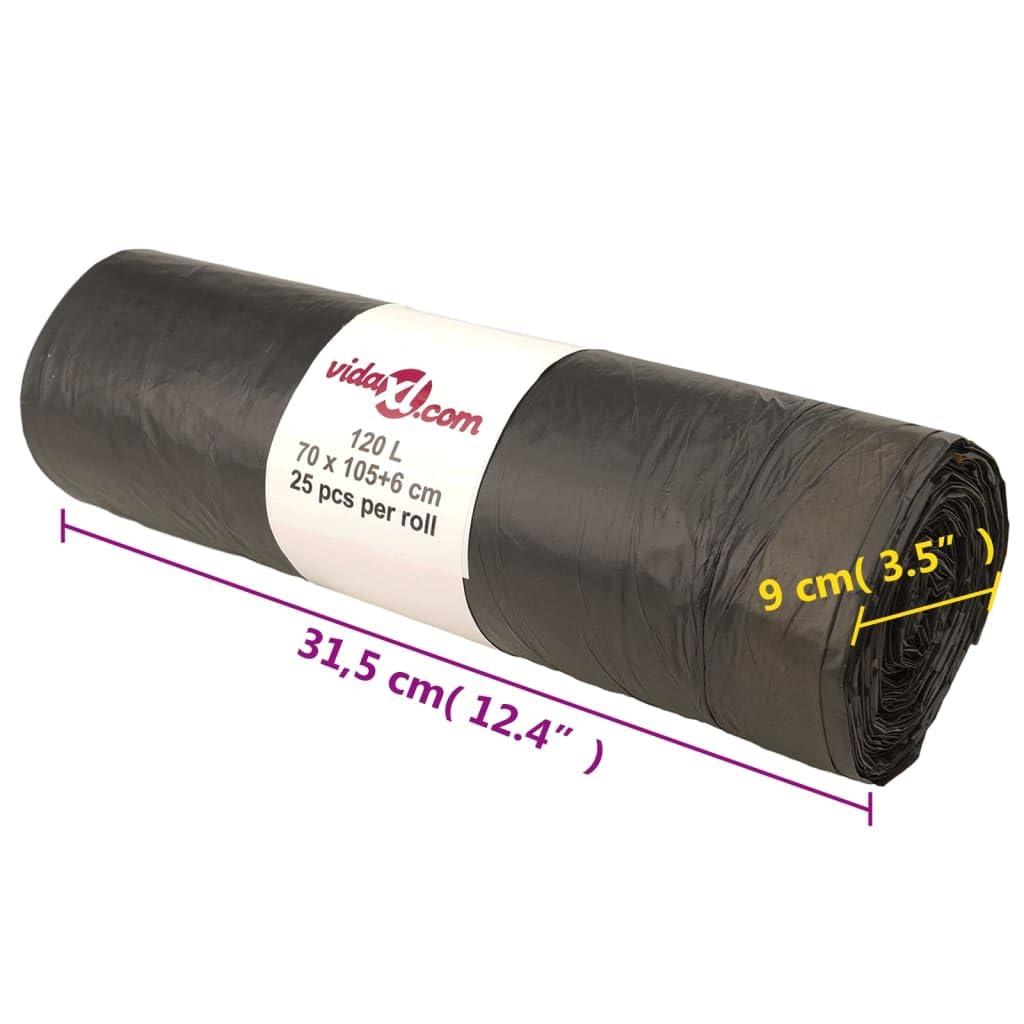 Papeleras con cordones 250 piezas negro 120L bolsas de basura extra resistentes a fugas para el hogar, oficina, camping, senderismo, picnic