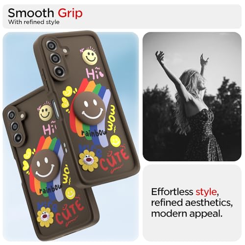 Image of Pikkme Back Cover for Samsung Galaxy M17 5G / A17 5G / F17 5G | Soft Silicone| Cute Rainbow Smile & 3D Cartoon Flower Design | Shockproof Raised Camera Protection Bumper Case (Brown)