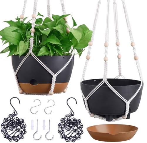 Set of 2-10 Inch Hanging Planters for Indoor Plants with Self-Watering Includes Hanging Pots for...