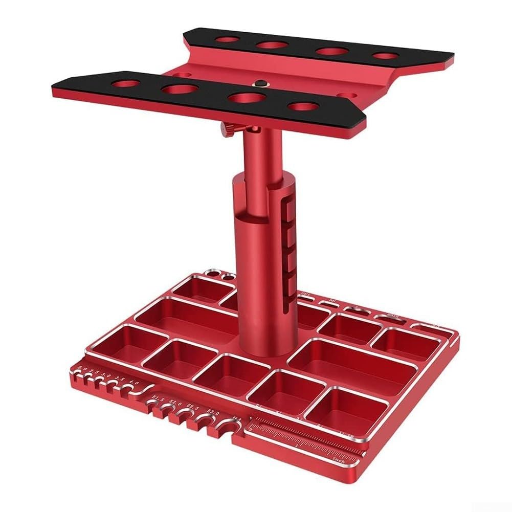 Soporte giratorio RC de 360 grados con altura ajustable y bandeja roja para tornillos