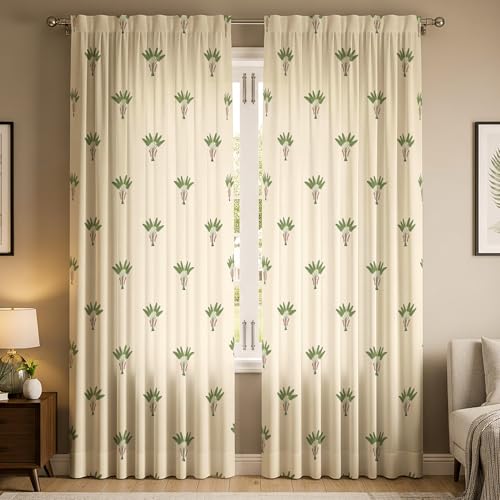 Image of Urban Space 100% Cotton Window Curtains 5 Feet (Set of 2) | 60-65% Room Darkening Window Curtains | Hanging Styles - Rod Pocket, Back Loop & Track Channel | Tieback Included (Palm Lagoon Green RD)
